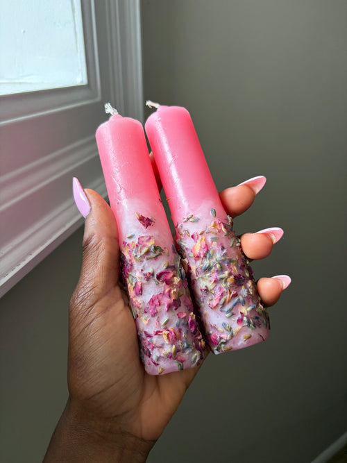 Dressed Love Spell Candles, with Rose and Lavender