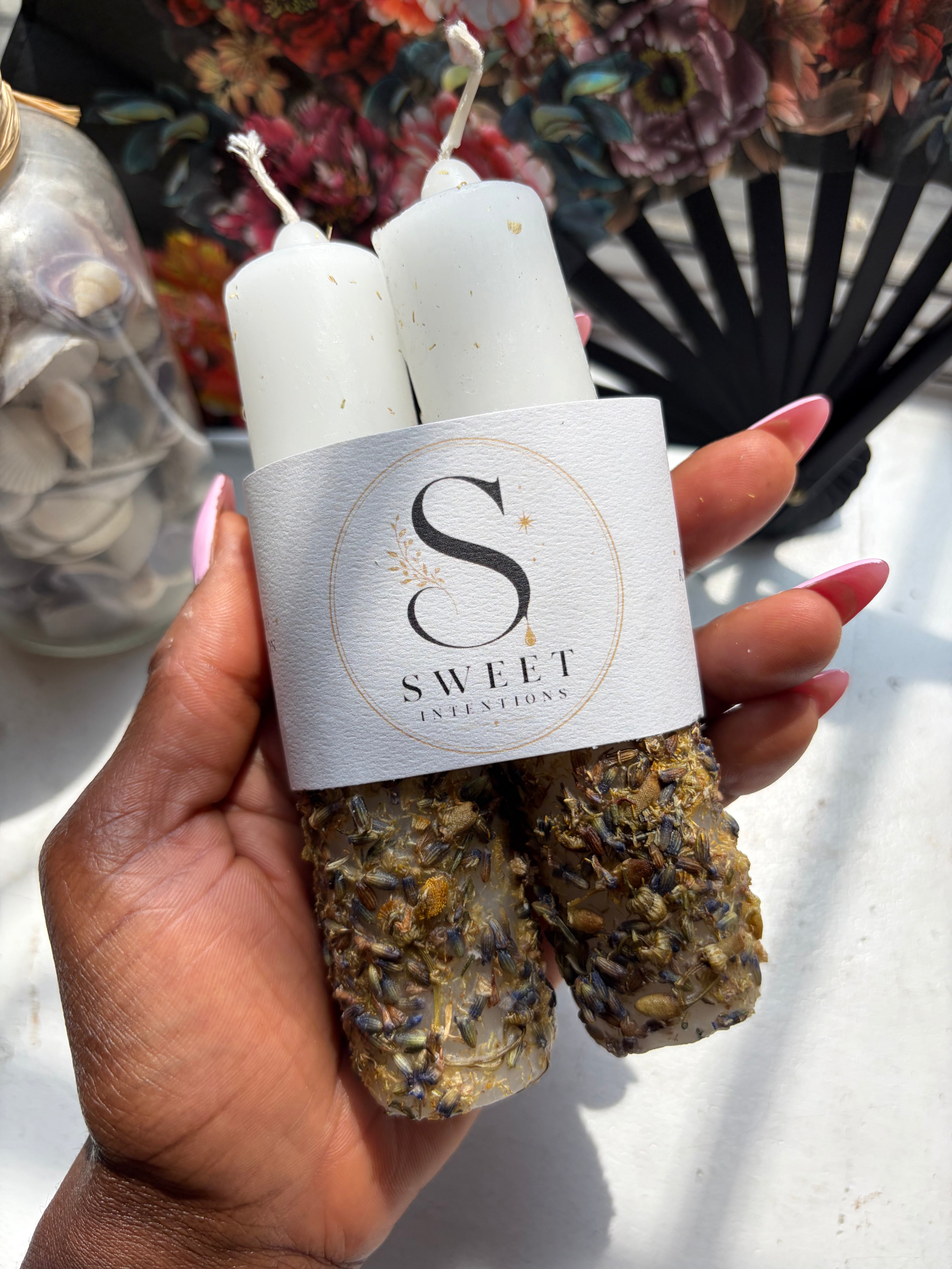 Hand-Dressed Renewal Spell Candles with Lavender and Chamomile