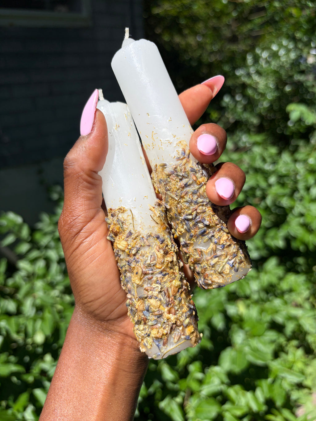 Hand-Dressed Renewal Spell Candles with Lavender and Chamomile