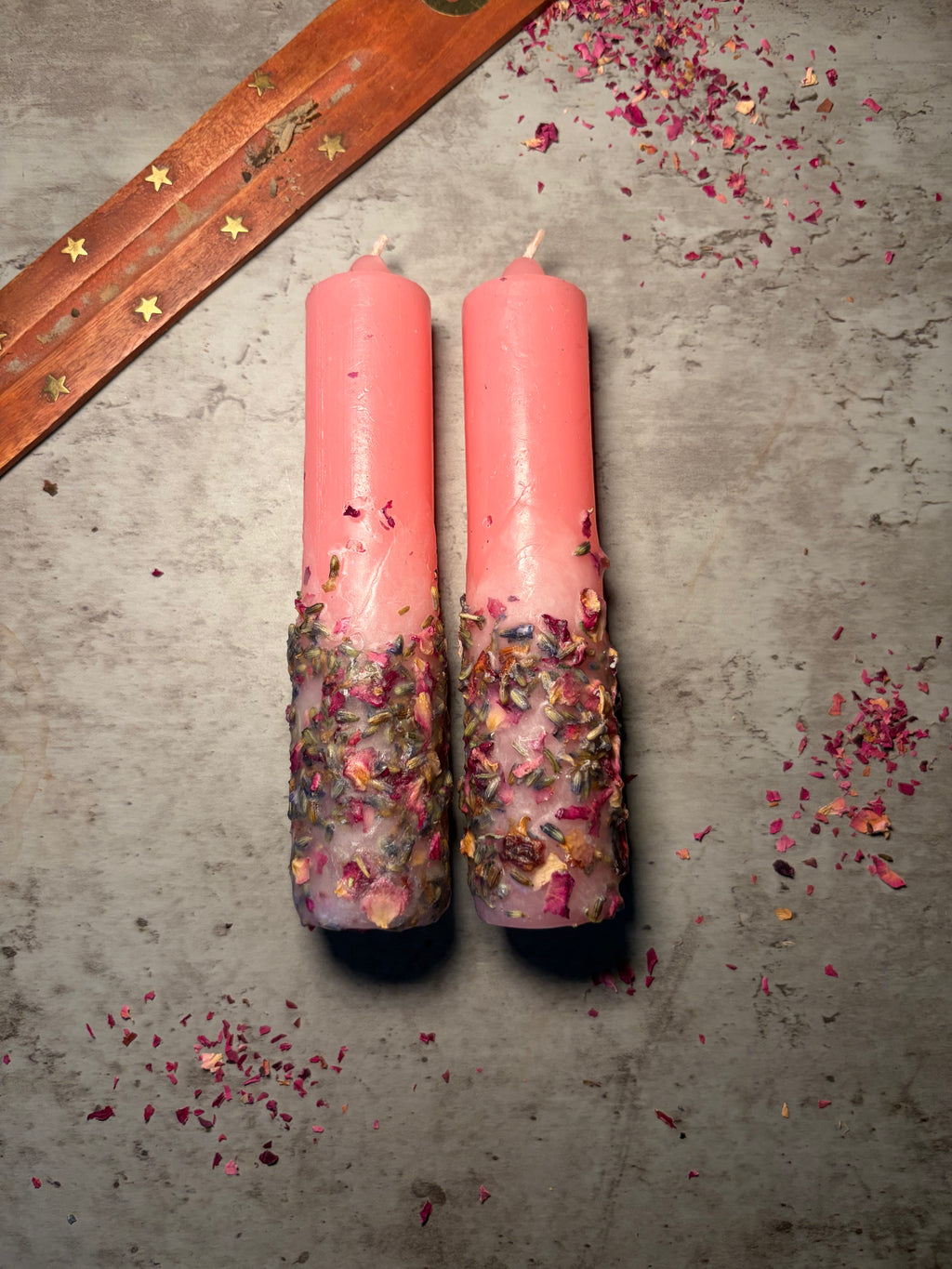 Dressed Love Spell Candles, with Rose and Lavender