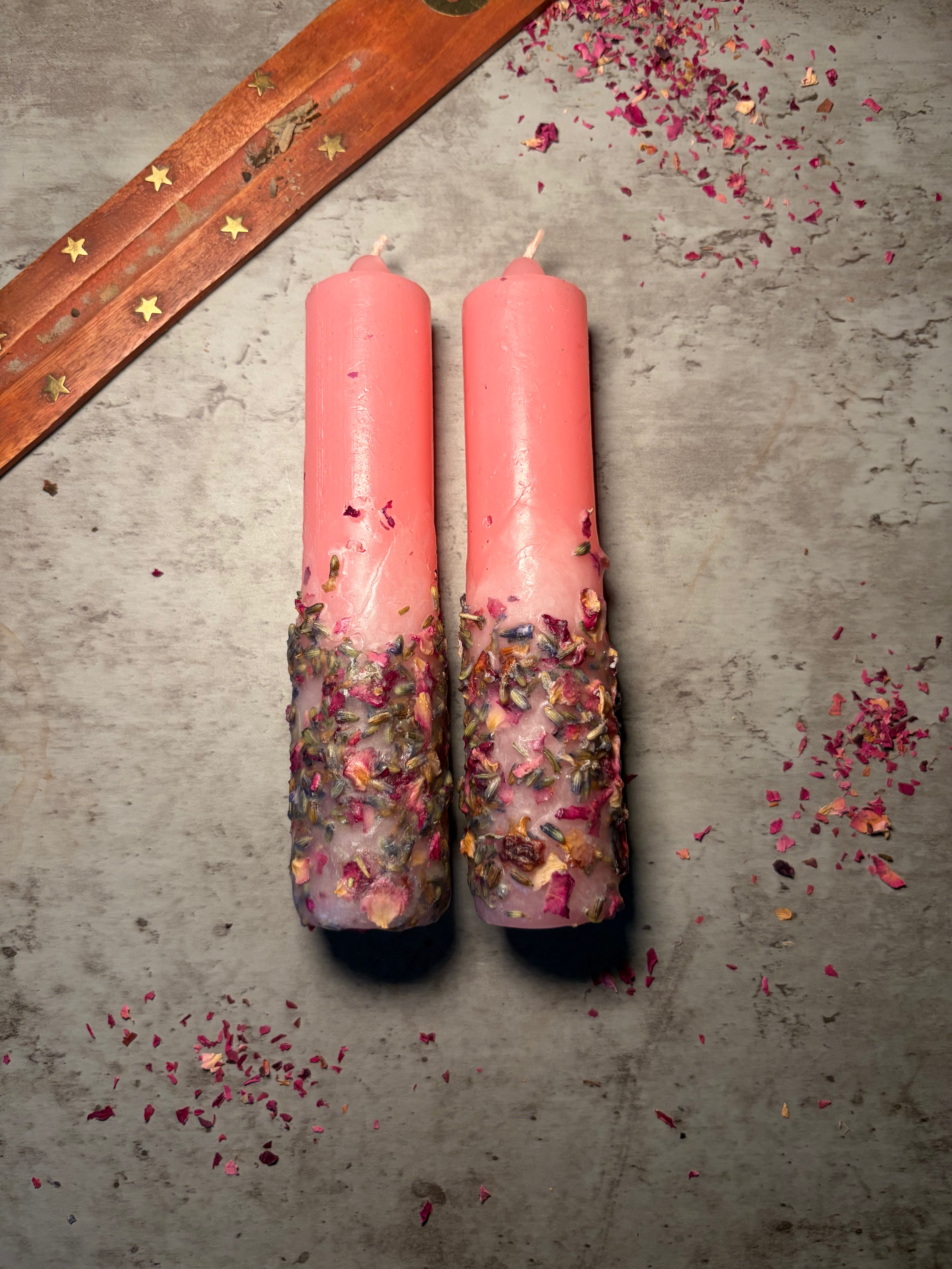 Dressed Love Spell Candles, with Rose and Lavender